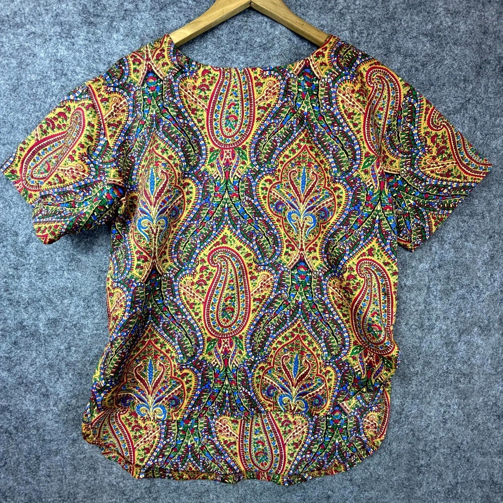 Vintage Boho Secretary Office Blouse Womens Large Multicolor Bold 80s Maximalist